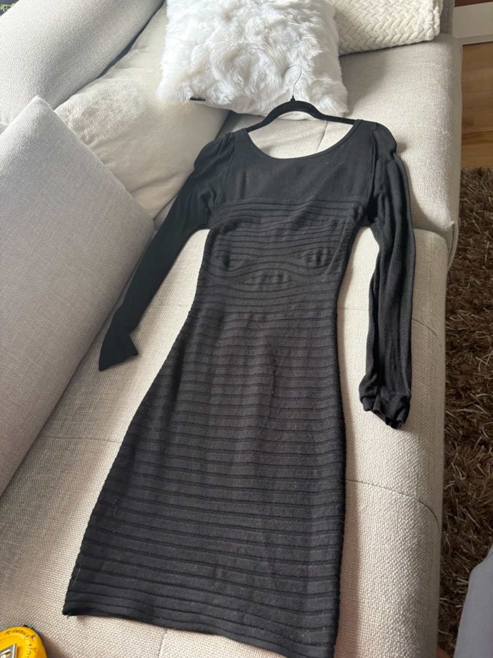 Guess by Marciano Black Long Sleeve Ribbed Sheath Dress